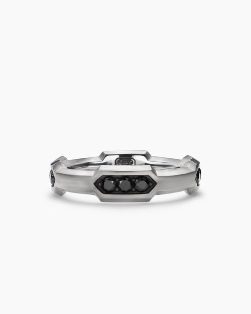Mens Faceted Station Band Ring in Sterling Silver, 6mm