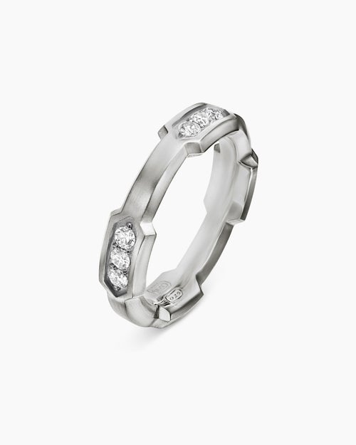 Mens Faceted Station Band Ring in Sterling Silver, 6mm