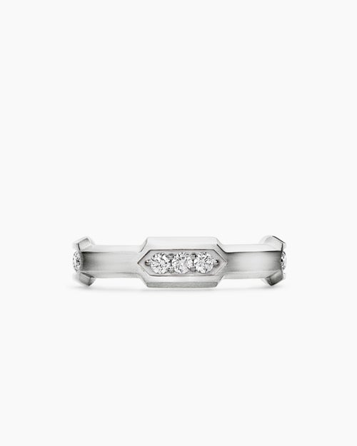 Mens Faceted Station Band Ring in Sterling Silver, 6mm