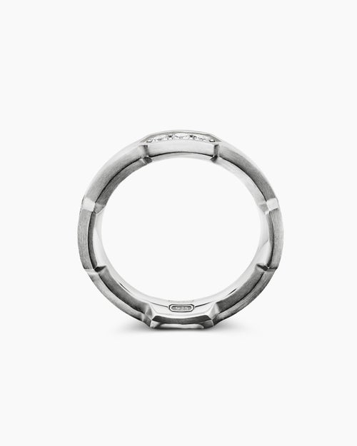 Mens Faceted Station Band Ring in Sterling Silver with Diamonds, 6mm