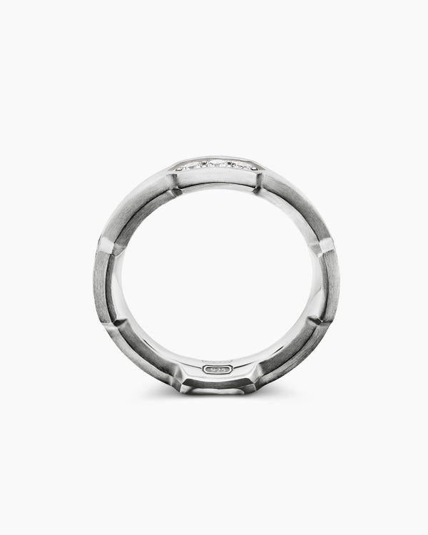 Faceted Station Band Ring in Sterling Silver with Diamonds, 6mm