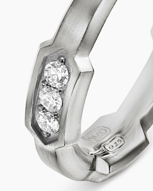 Mens Faceted Station Band Ring in Sterling Silver with Diamonds, 6mm