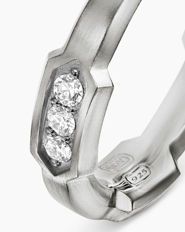 Faceted Station Band Ring in Sterling Silver with Diamonds, 6mm