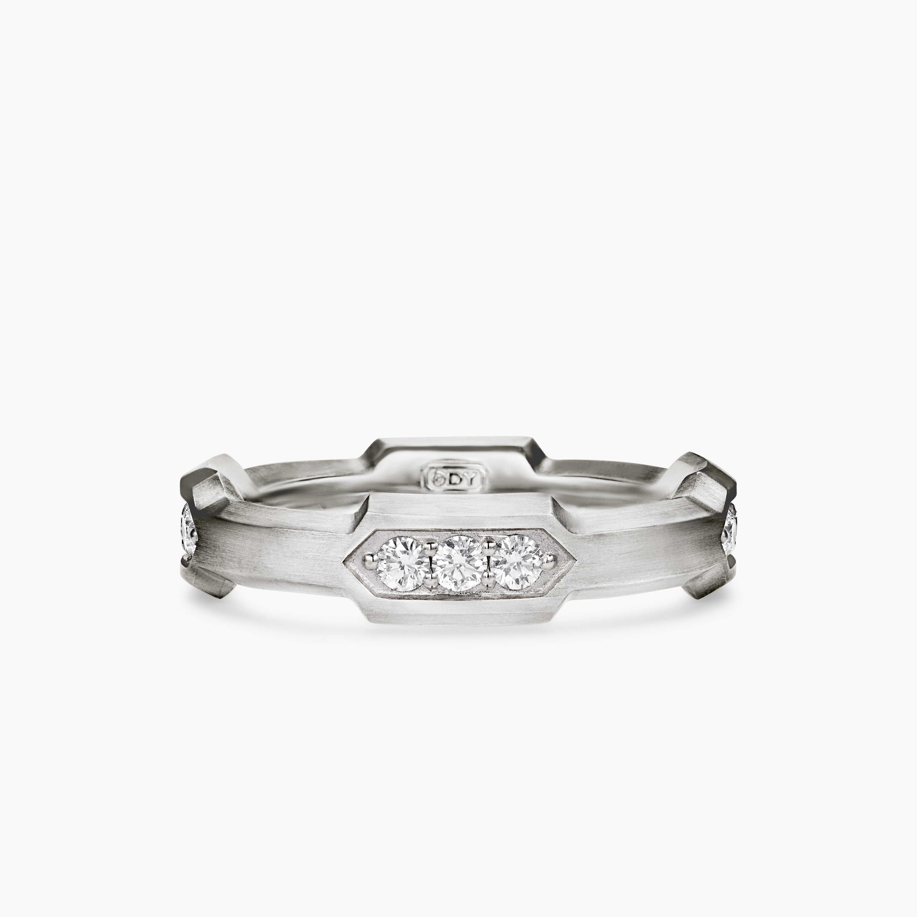 Mens Faceted Station Band Ring in Sterling Silver, 6mm