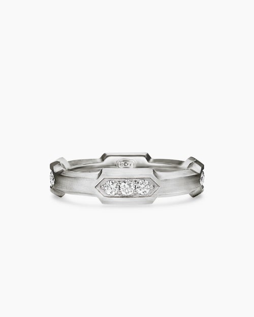 Mens Faceted Station Band Ring in Sterling Silver, 6mm