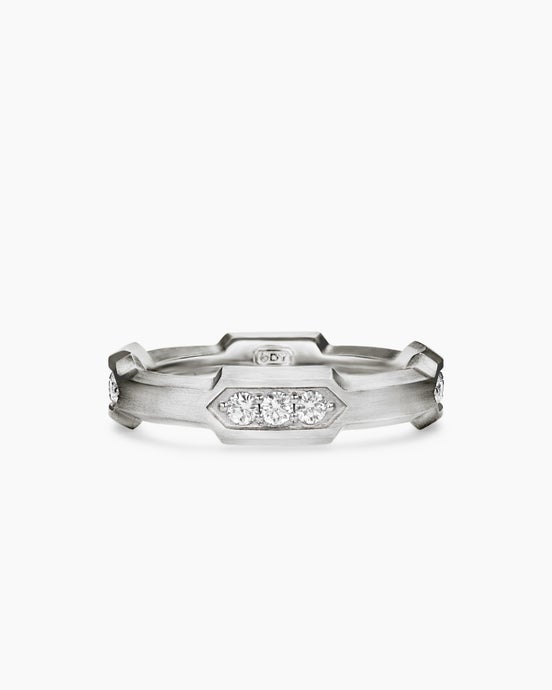 Faceted Station Band Ring in Sterling Silver with Diamonds, 6mm
