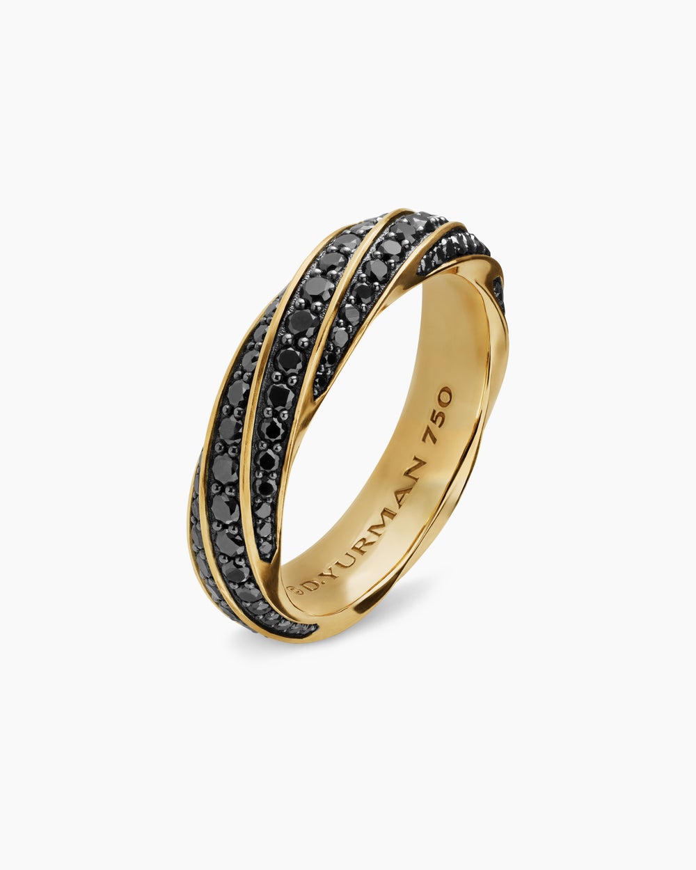 Mens Cable Edge® Band Ring in 18K Yellow Gold with Black Diamonds, 6mm