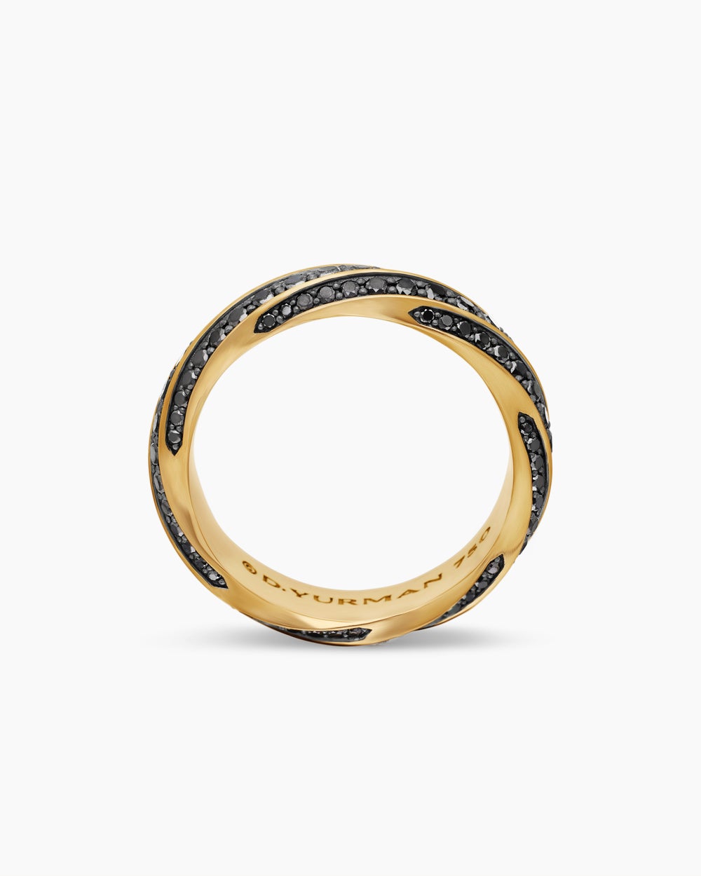 Mens Cable Edge® Band Ring in 18K Yellow Gold with Black Diamonds, 6mm