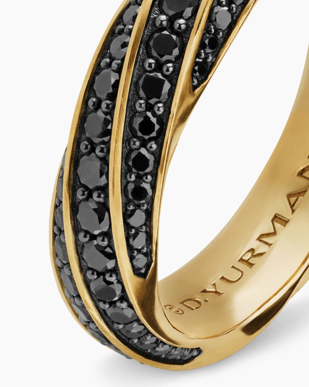 Mens Cable Edge® Band Ring in 18K Yellow Gold with Black Diamonds, 6mm