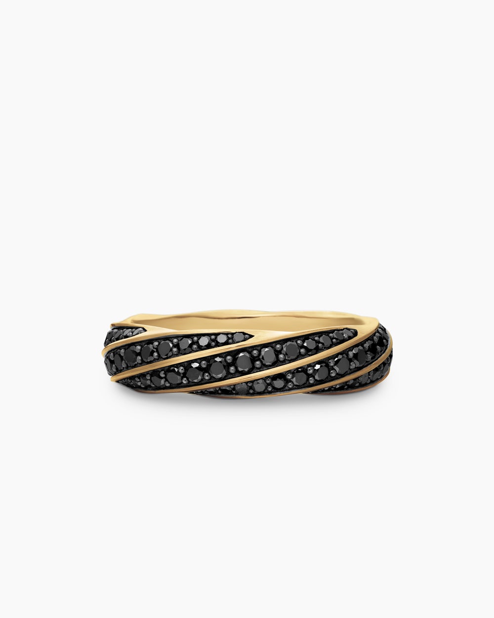 Mens Cable Edge® Band Ring in 18K Yellow Gold with Black Diamonds, 6mm