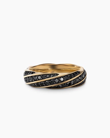 Cable Edge® Band Ring in 18K Yellow Gold with Black Diamonds, 6mm