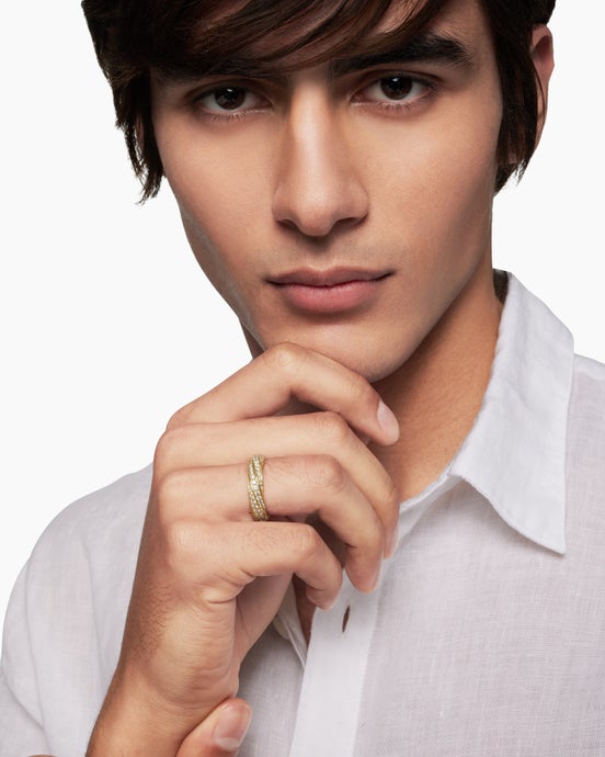 Cable Edge® Band Ring in 18K Yellow Gold with Diamonds, 6mm