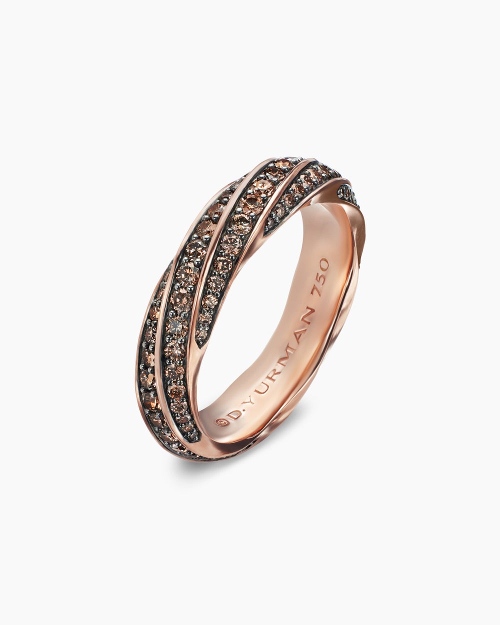 Mens Cable Edge® Band Ring in 18K Rose Gold with Cognac Diamonds, 6mm