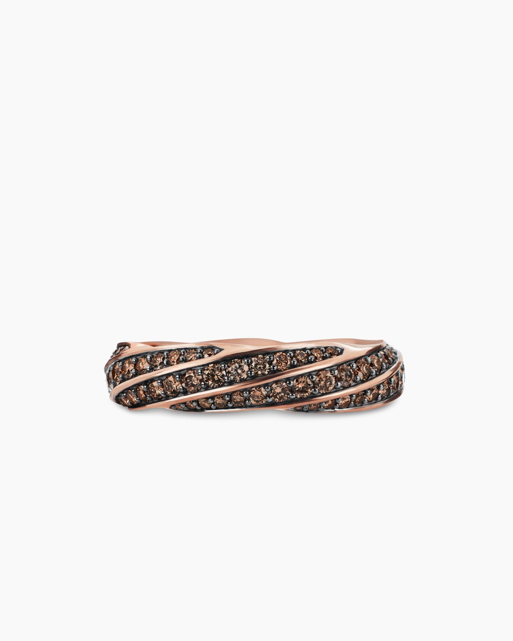 Mens Cable Edge® Band Ring in 18K Rose Gold with Cognac Diamonds, 6mm