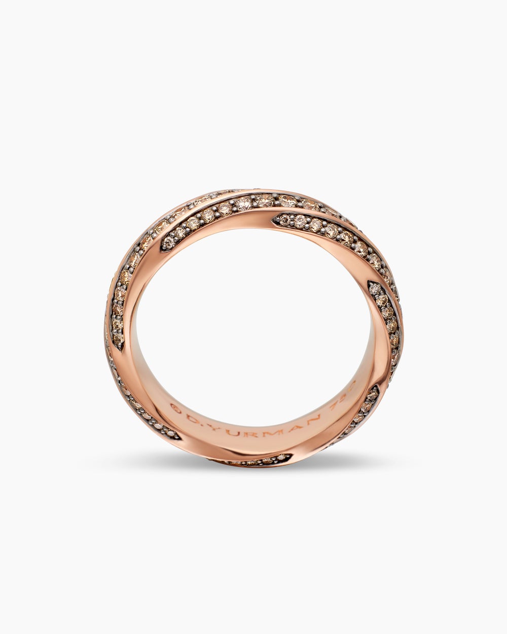 Mens Cable Edge® Band Ring in 18K Rose Gold with Cognac Diamonds, 6mm