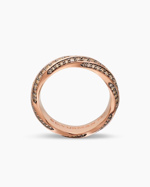 Mens Cable Edge Band Ring in 18K Rose Gold, 6mm
