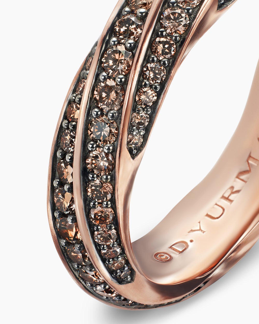 Mens Cable Edge® Band Ring in 18K Rose Gold with Cognac Diamonds, 6mm