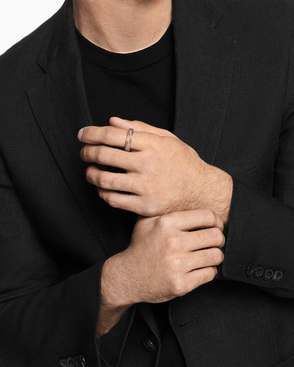 Anneau Cable Edge® en or rose 18 carats avec diamants cognac, 6 mm