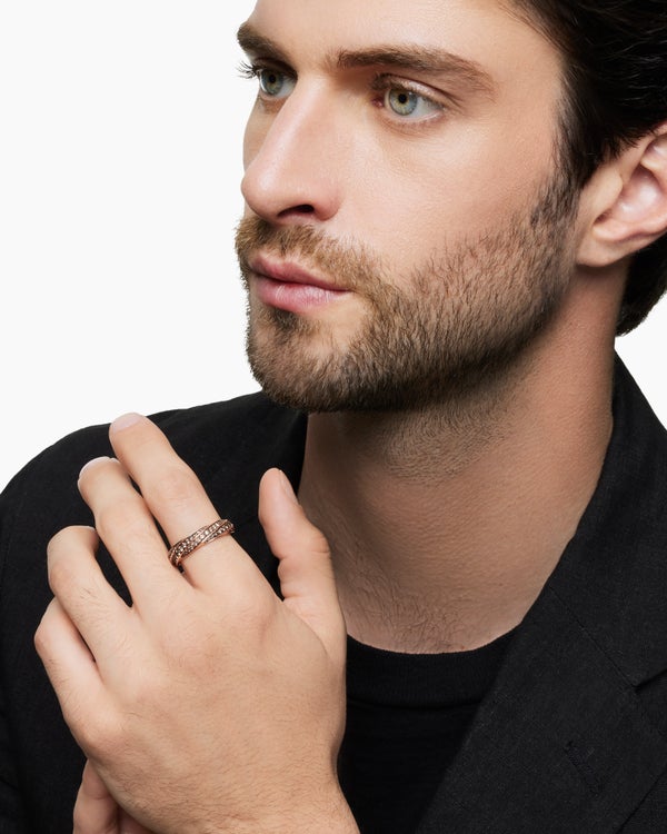 Anneau Cable Edge® en or rose 18 carats avec diamants cognac, 6 mm