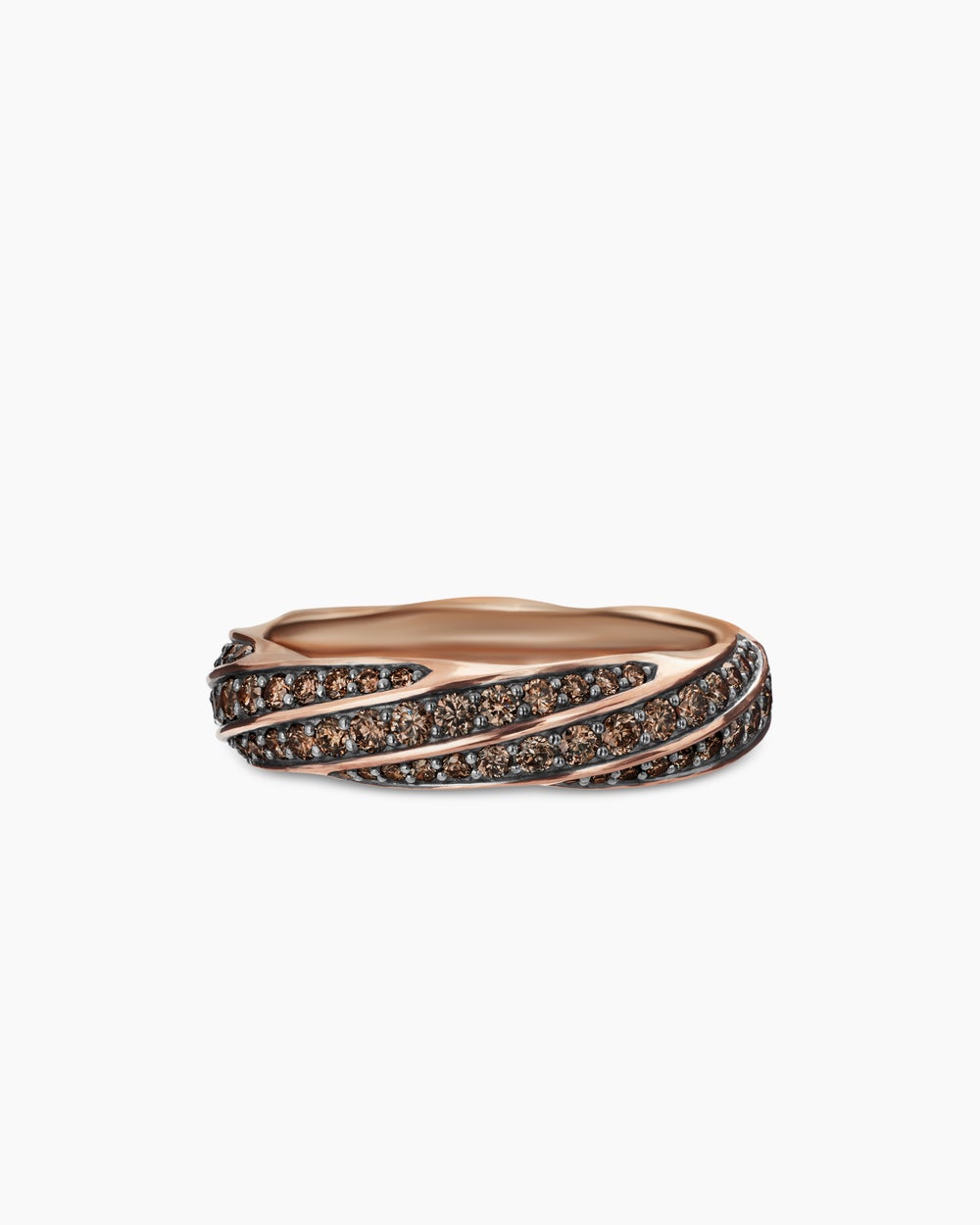 Mens Cable Edge® Band Ring in 18K Rose Gold with Cognac Diamonds, 6mm