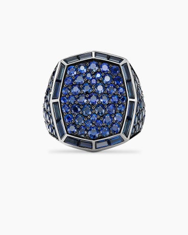 Signet Ring in 18K White Gold with Sapphires, 23mm