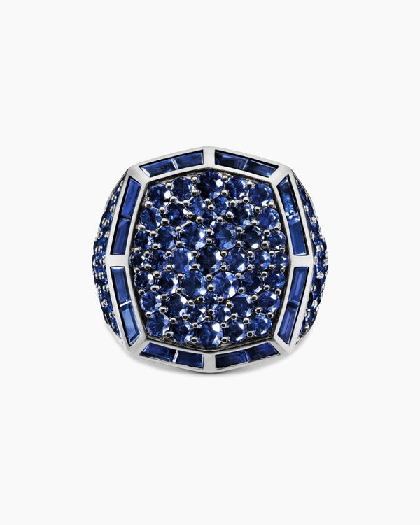 Streamline® Signet Ring in 18K White Gold with Blue Sapphires, 23mm