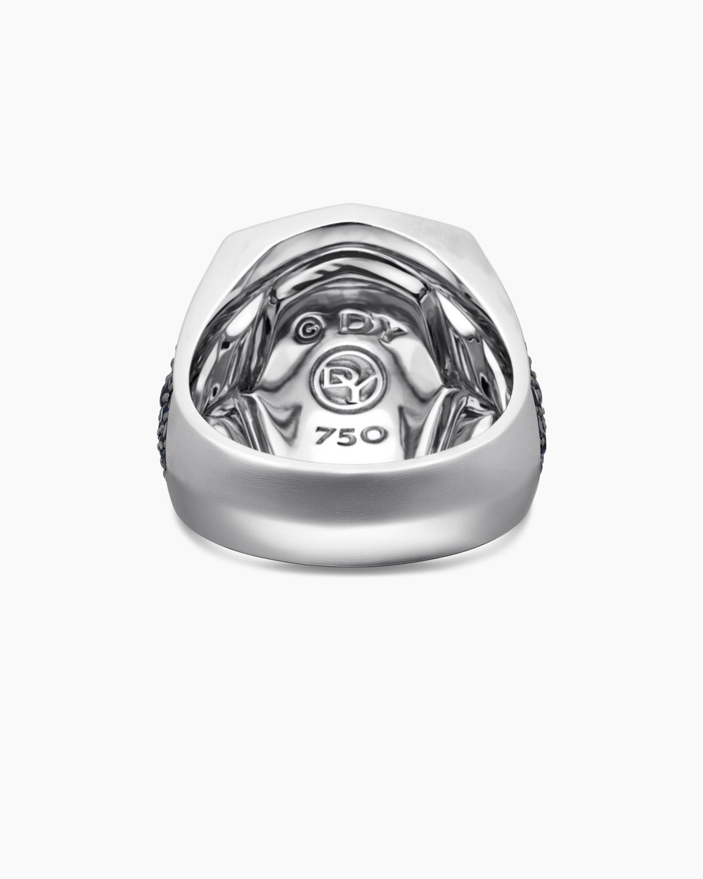 Mens Streamline® Signet Ring in 18K White Gold with Blue Sapphires, 23mm