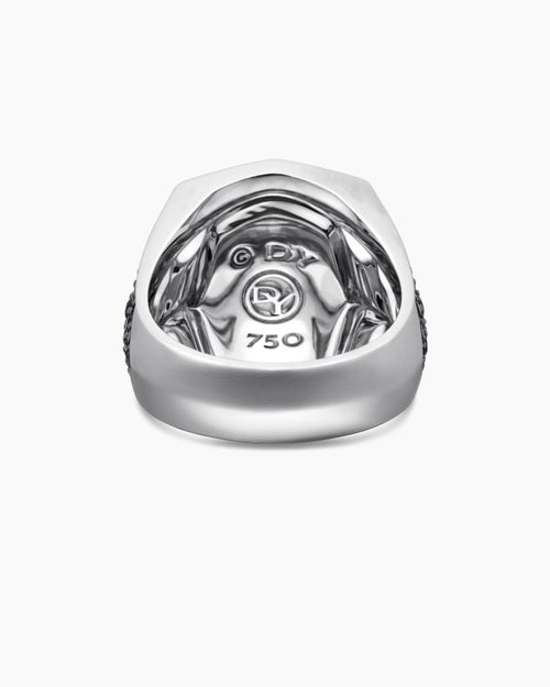 Mens Streamline® Signet Ring in 18K White Gold with Blue Sapphires, 23mm