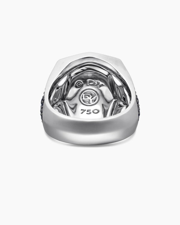 Streamline® Signet Ring in 18K White Gold with Blue Sapphires, 23mm