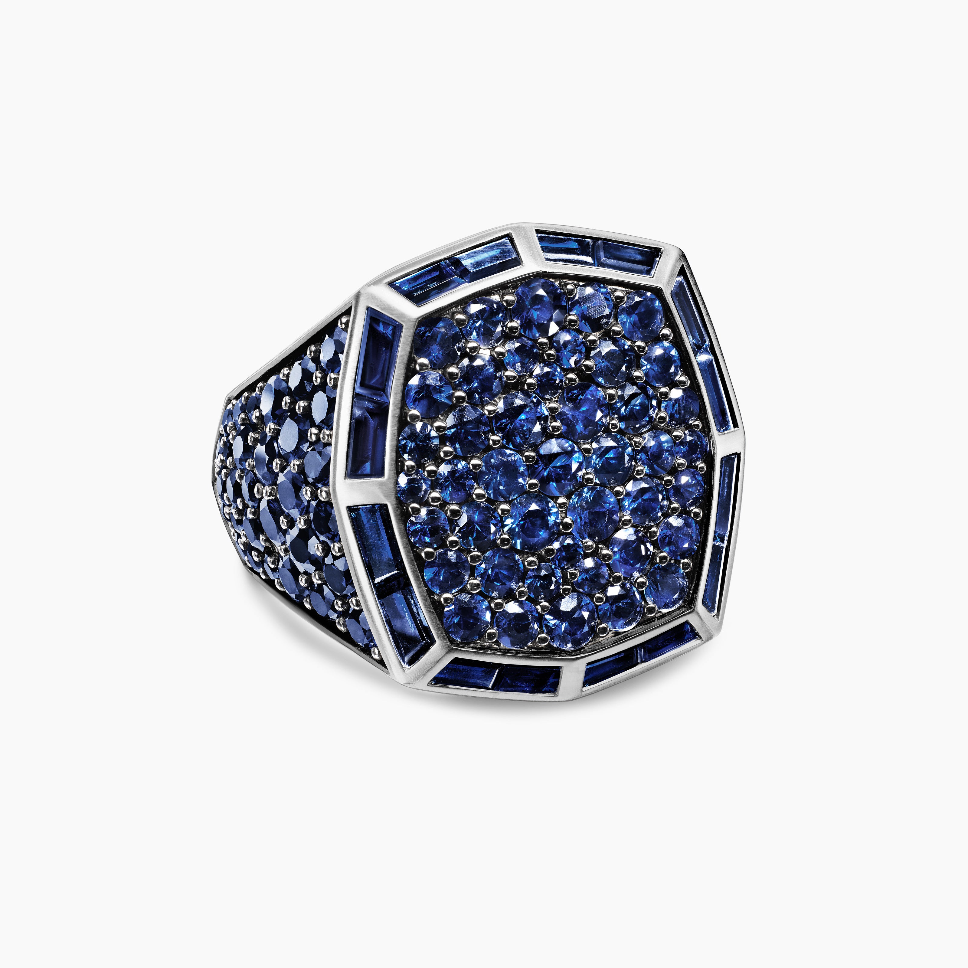 Mens Streamline&reg; Signet Ring in 18K White Gold with Blue Sapphires, 23mm