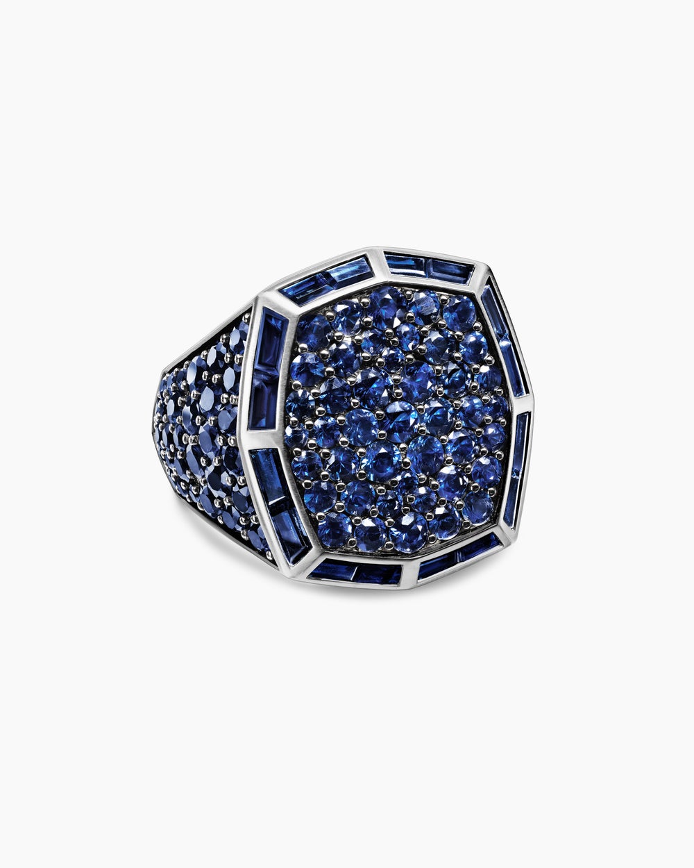 Mens Streamline® Signet Ring in 18K White Gold with Blue Sapphires, 23mm