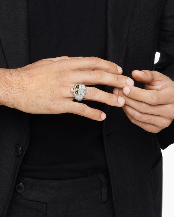 Memento Mori Skull Ring with 18K Yellow Gold, 22mm