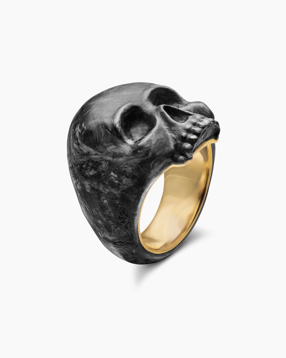 Mens Memento Mori Skull Ring with 18K Yellow Gold, 22mm