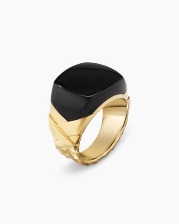 Cairo Mummy Wrap Signet Ring in 18K Yellow Gold with Black Onyx, 21mm