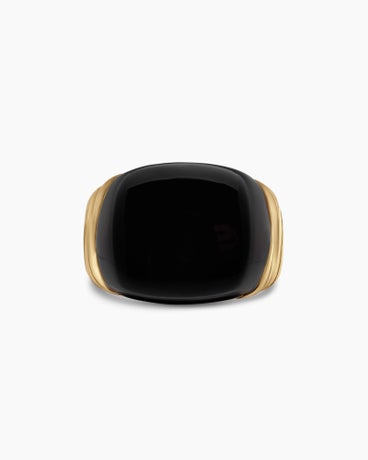 Cairo Mummy Wrap Signet Ring in 18K Yellow Gold with Black Onyx, 21mm