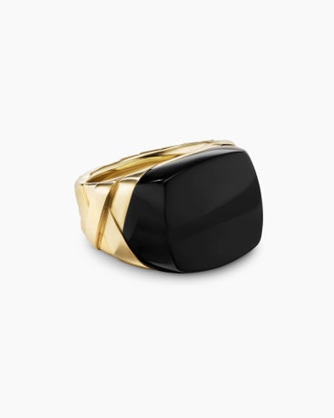 Cairo Mummy Wrap Signet Ring in 18K Yellow Gold with Black Onyx, 21mm