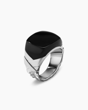 Cairo Mummy Wrap Signet Ring in Sterling Silver with Black Onyx, 21mm