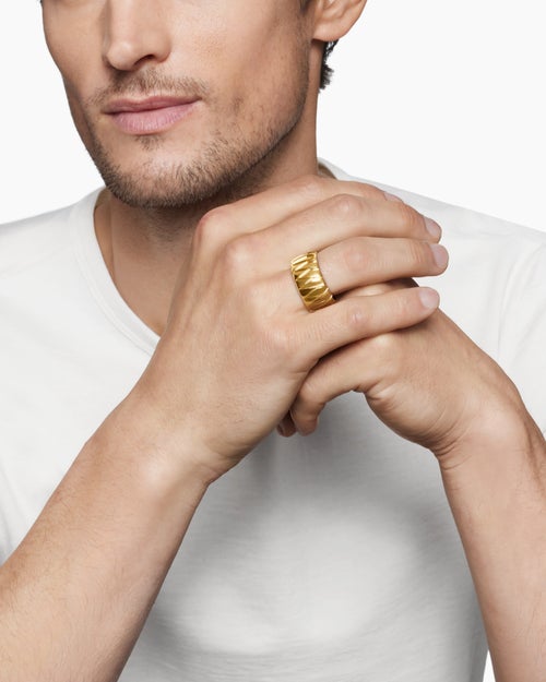 Mens Cairo Wrap Band Ring in 18K Yellow Gold, 12mm