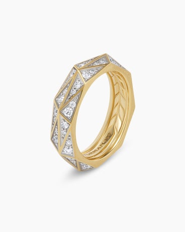 Torqued Faceted Band Ring in 18K Yellow Gold with Diamonds, 6mm