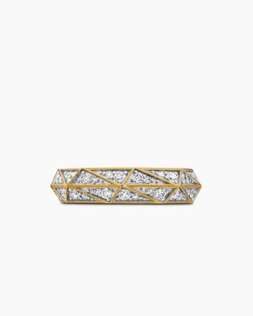 Mens Faceted Band Ring in 18K Yellow Gold with Diamonds, 6.2mm