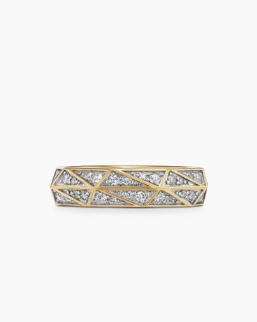 Torqued Faceted Band Ring in 18K Yellow Gold with Diamonds, 6mm