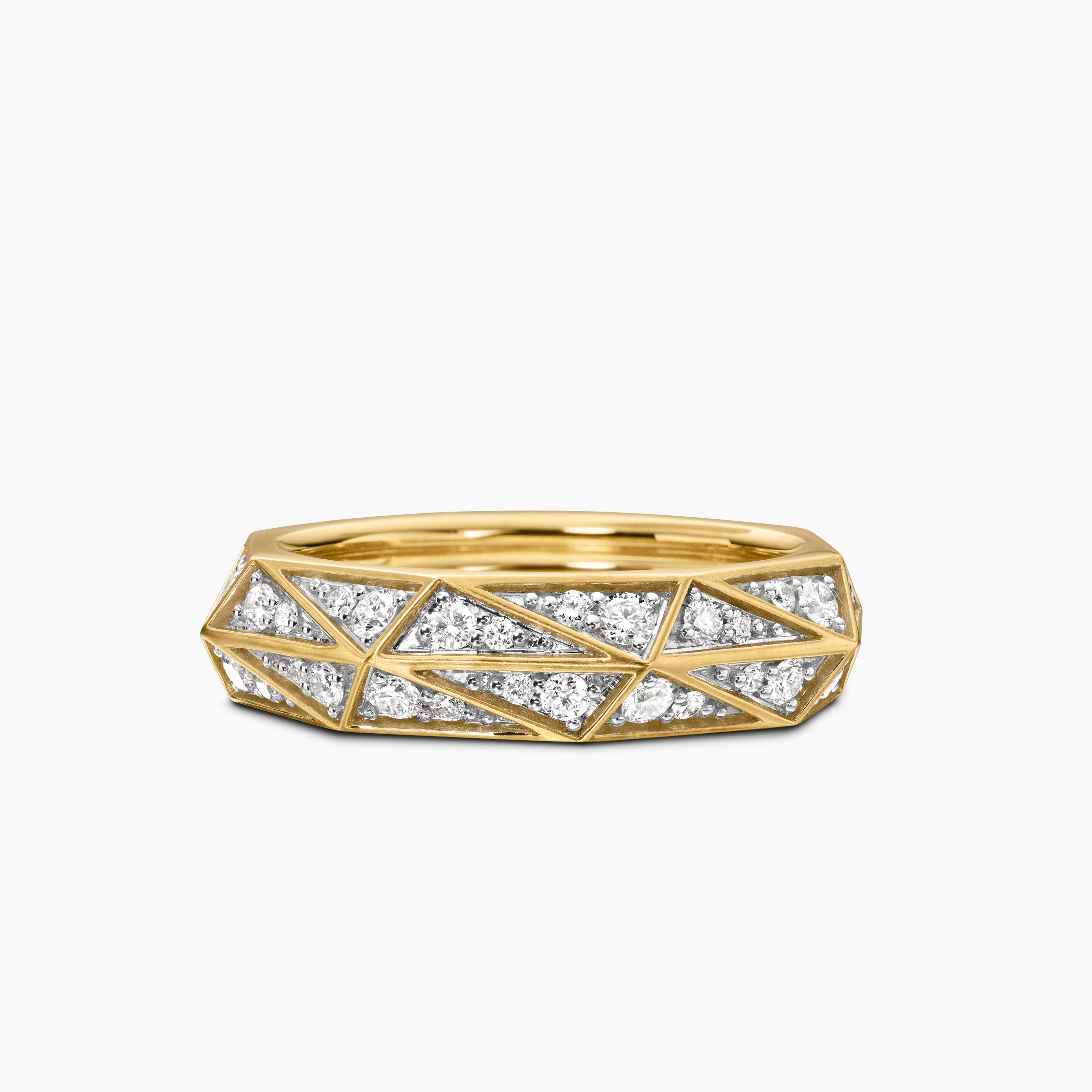 Mens Faceted Band Ring in 18K Yellow Gold, 6.2mm