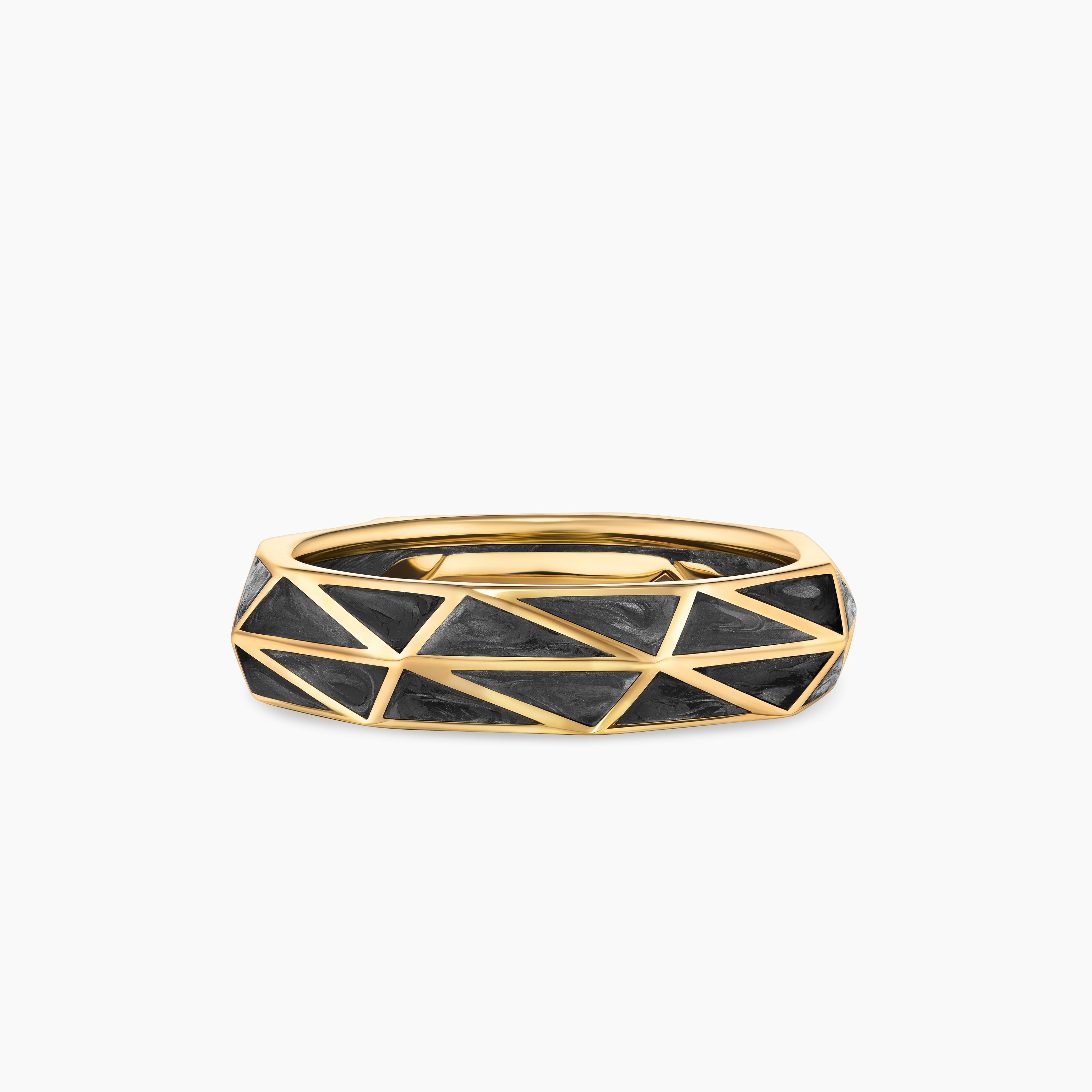 Mens Faceted Band Ring in 18K Yellow Gold, 6.2mm
