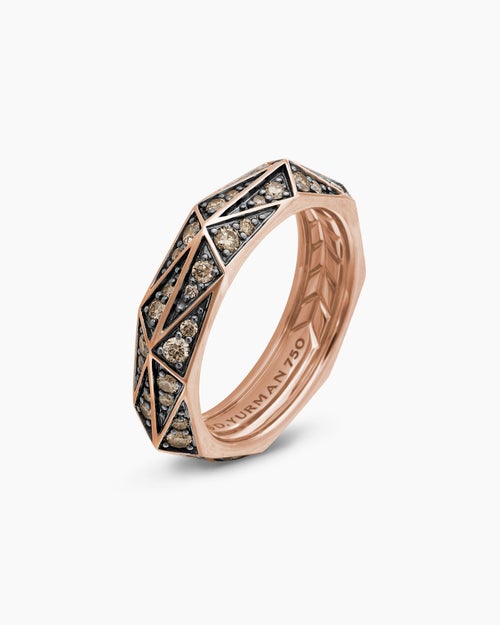 Anneau facetté serré en or rose 18 carats avec diamants cognac, 6,2 mm
