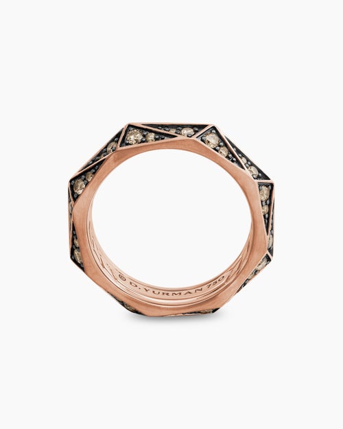 Anneau facetté serré en or rose 18 carats avec diamants cognac, 6,2 mm