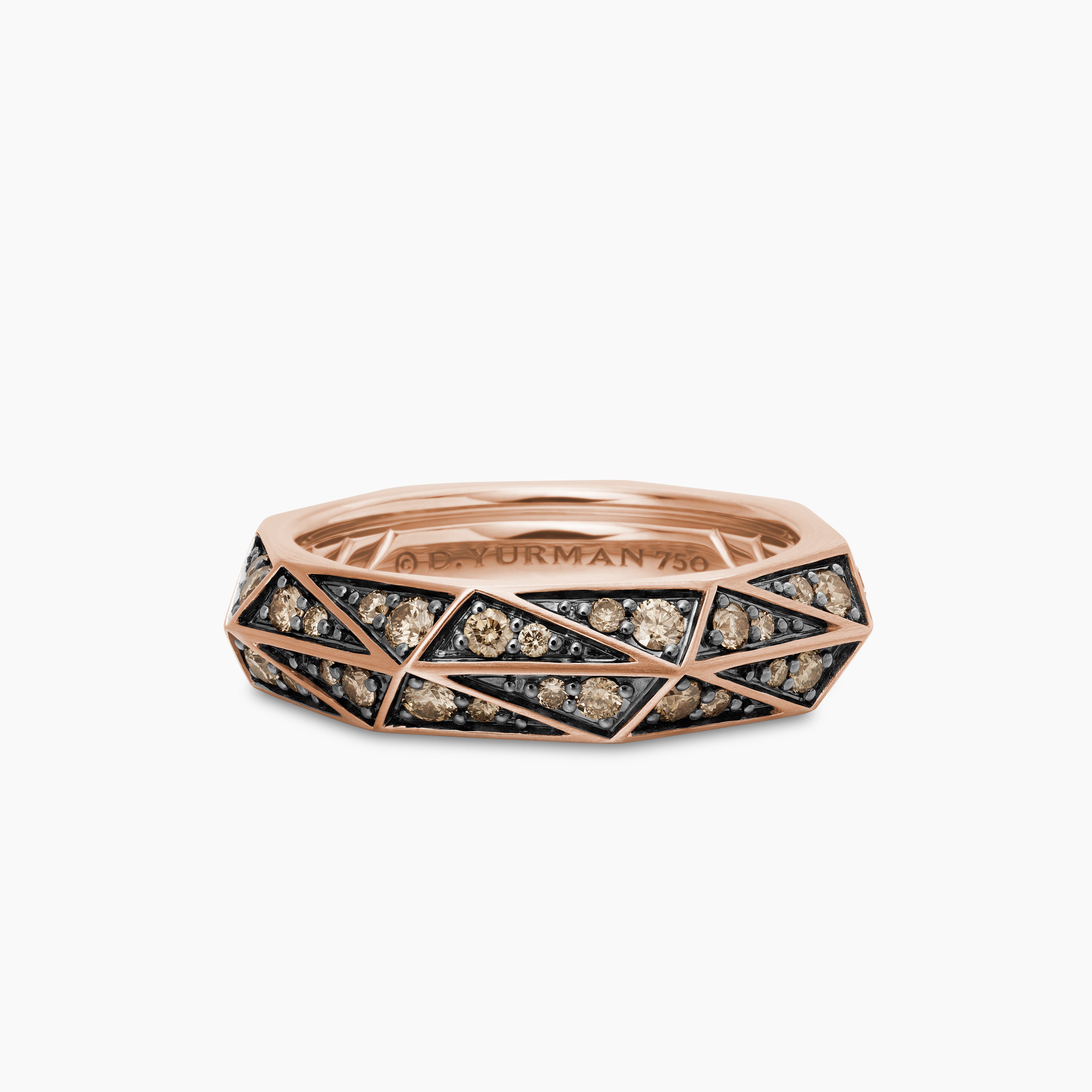 Mens Faceted Band Ring in 18K Rose Gold, 6.2mm