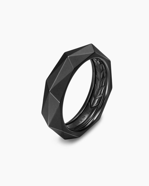 Mens Faceted Band Ring in Black Titanium, 6.2mm