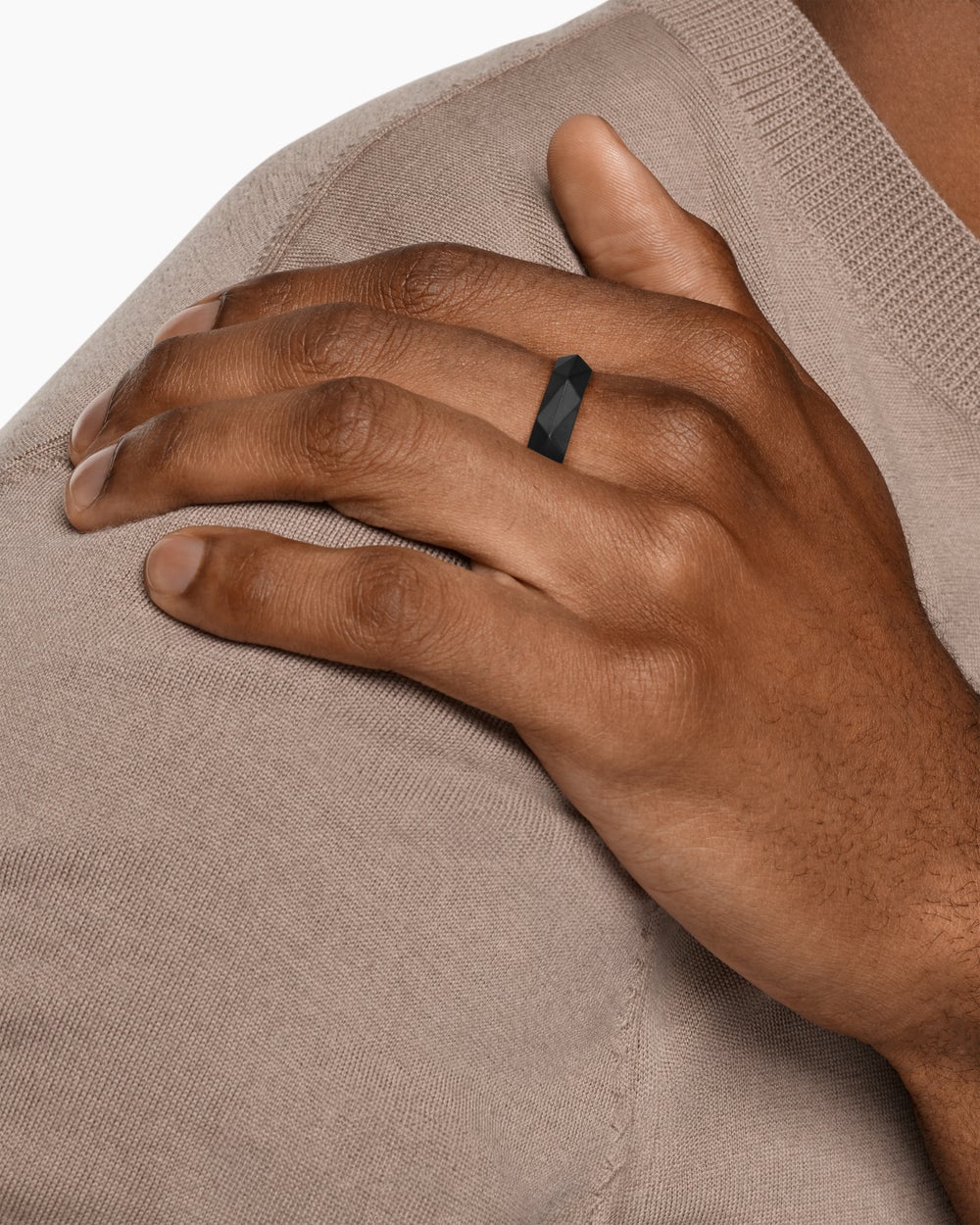 Anneau Faceted en titane noir, 6,2 mm hommes
