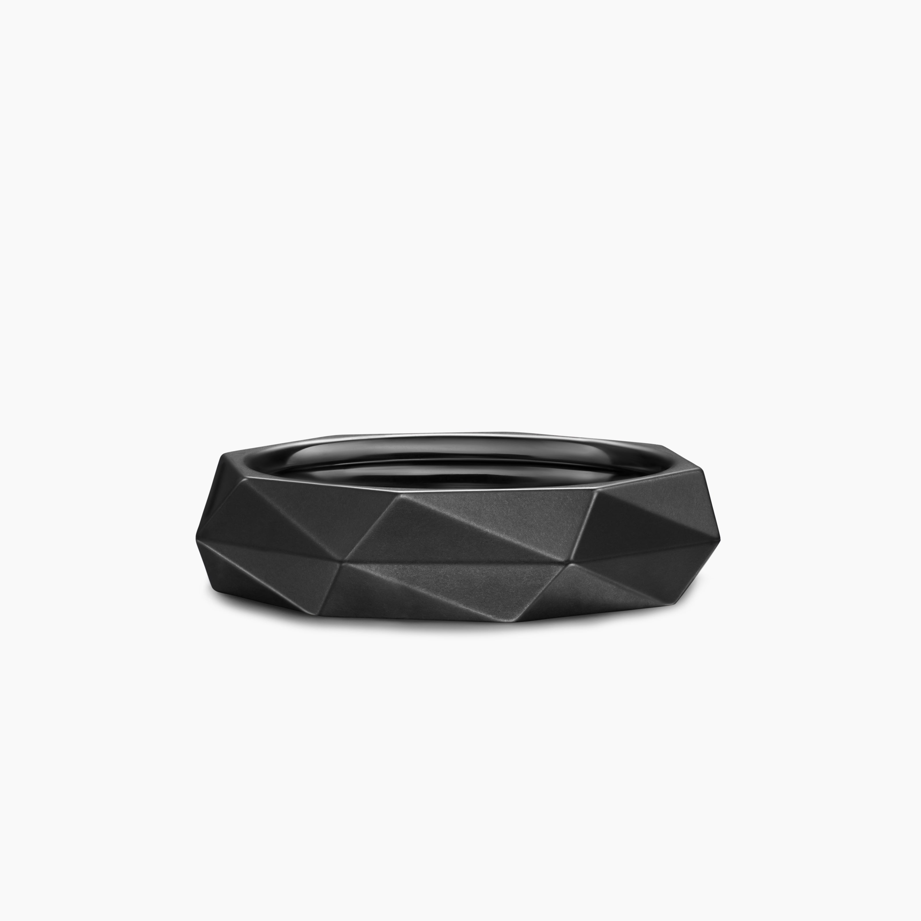 Mens Faceted Band Ring in Black Titanium, 6.2mm