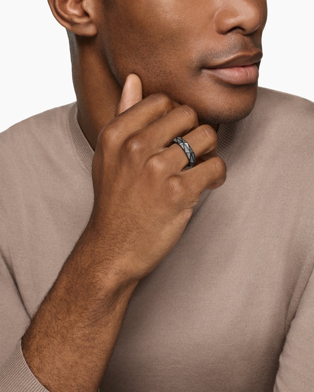 Anneau Faceted en titane noir, 6,2 mm hommes